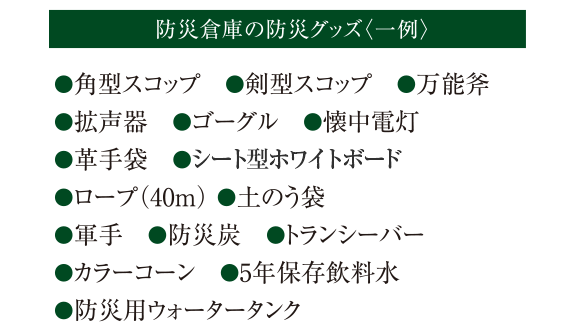 防災倉庫の防災グッズ〈一例〉